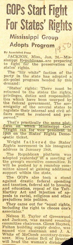 News clipping of article GOPs Start Fight For States Rights