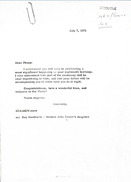 Letter from Vice President Spiro T. Agnew to New Youth Voter