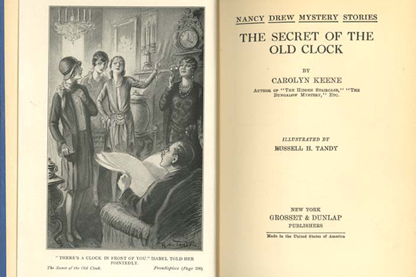 Title page and illustration from Nancy Drew novel