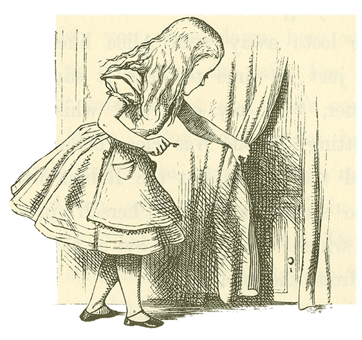 Alice pulling curtain