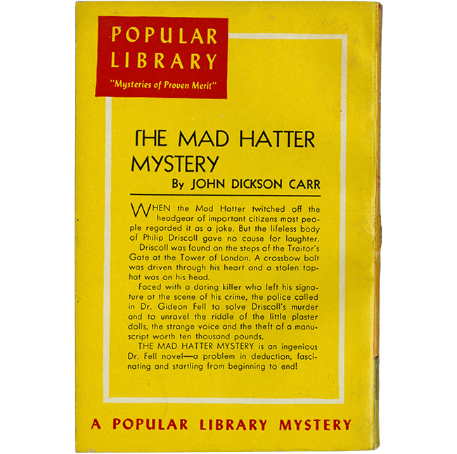 The Mad Hatter Mystery back cover