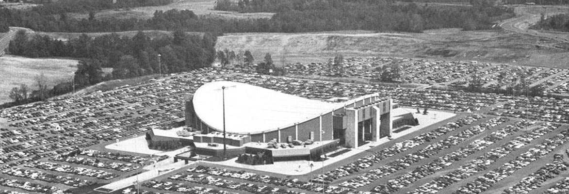 Black and white aerial view of the Capital Centre