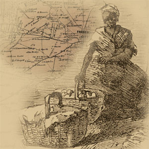 Drawing of a black woman and a map of Maryland