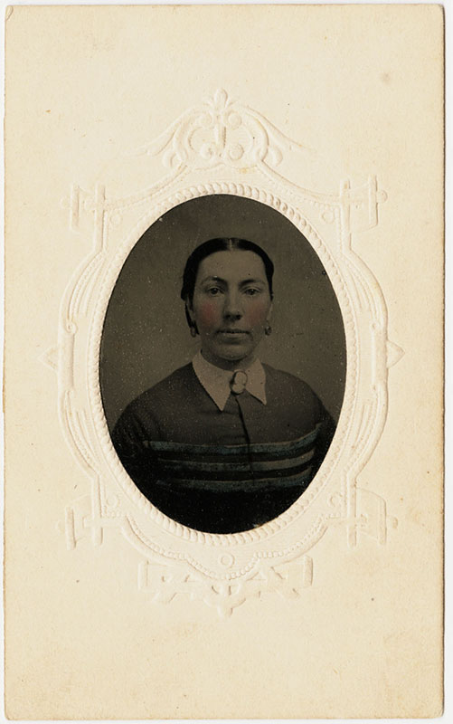 Photo of a woman in a decorative paper frame
