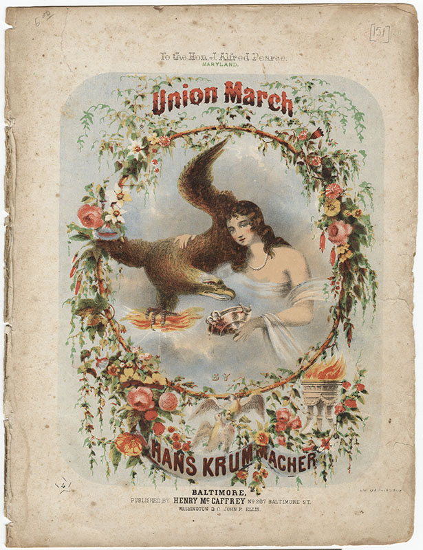 cover for sheet music showing a woman and an eagle