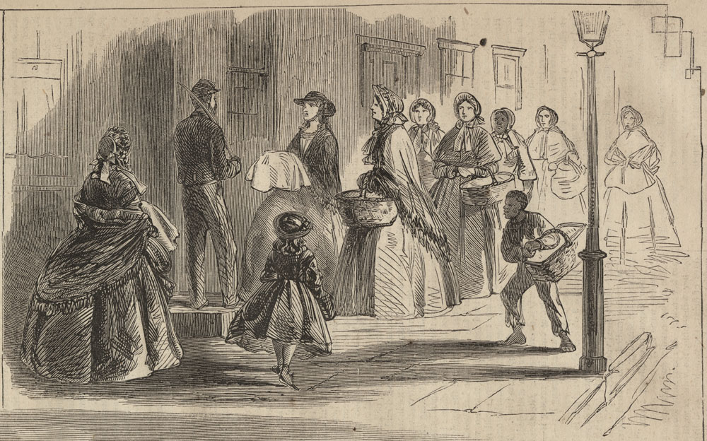 Illustration of women holding baskets