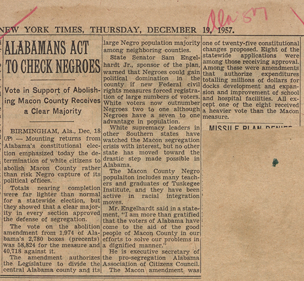 News clipping of article Alabamans act to check negroes