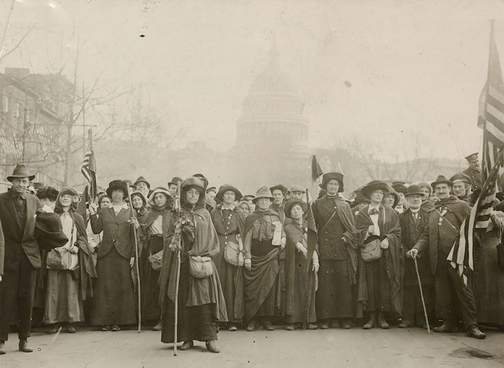 Line of suffragists in Washington, DC