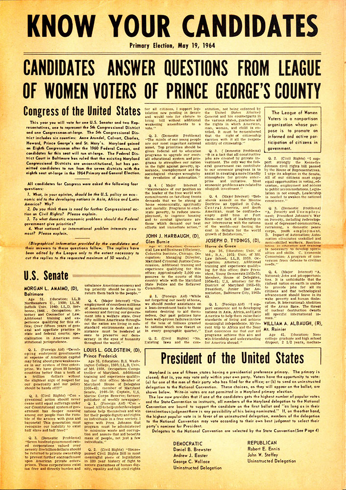 Know Your Candidates Primary Election May 19, 1964