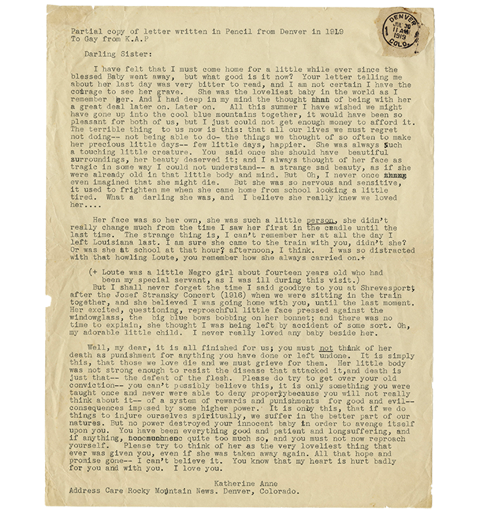 July 30, 1919 letter to Gay Porter Hollaway