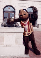 Testudo mascot and Testudo statue