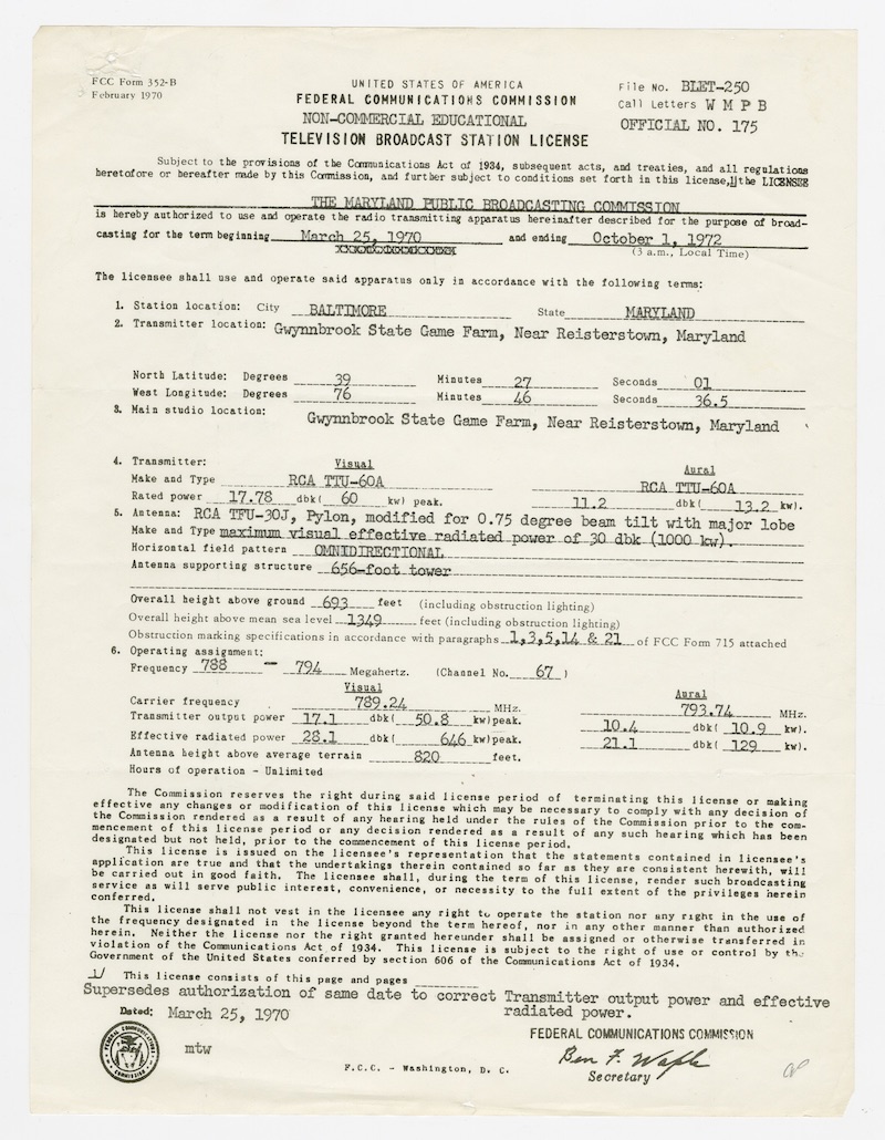 MPT FCC License, 1970