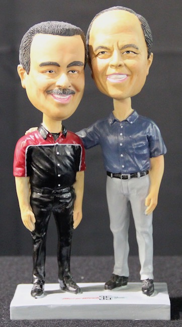 MotorWeek hosts Pat Goss and John Davis bobbleheads, created for the show’s 35th anniversary in 2016