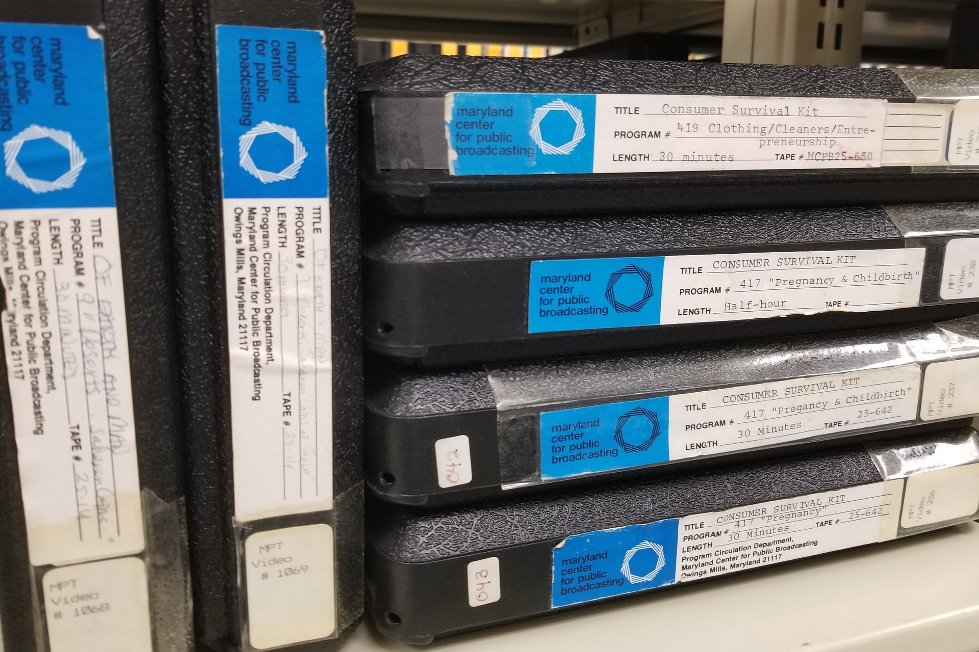 Maryland Public Broadcasting tapes on the archive shelf