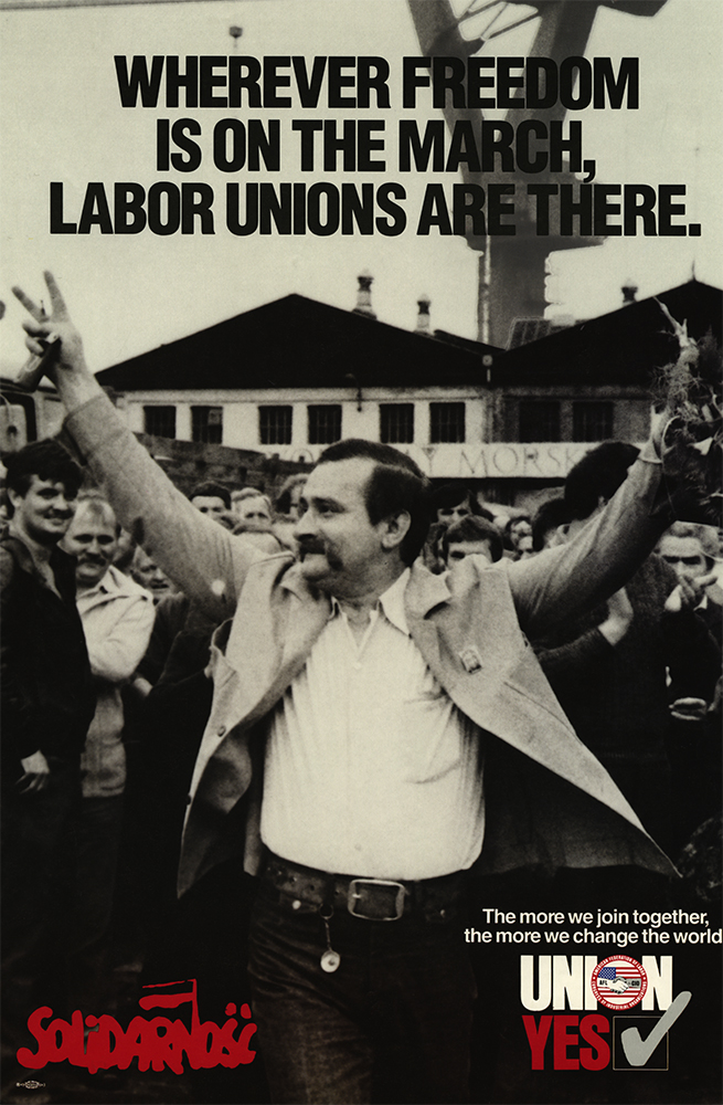 AFL-CIO poster supporting Solidarnosc, the independent union which led the successful movement for democracy in Poland, 1980s.