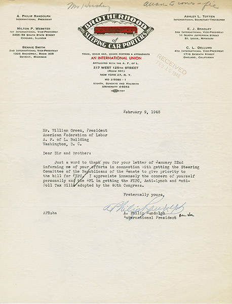 Letter from A. Philip Randolph to William Green