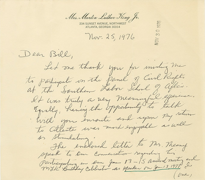 Letter from Coretta Scott King