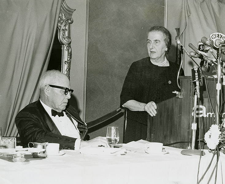 AFL-CIO President George Meany accepts the first annual Labor Human Rights Award from the Jewish Labor Committee. 1967.