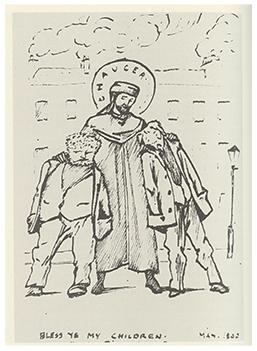 William Morris and Edward Burne-Jones being blessed by Chaucer