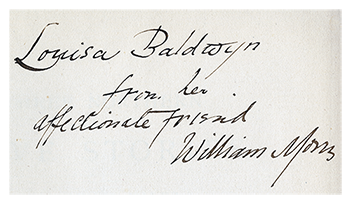Inscription by William Morris to Louisa MacDonald Baldwin