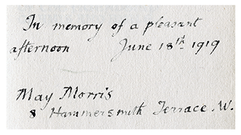 Inscription by May Morris