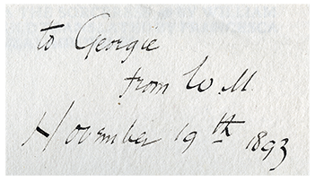 Inscription by William Morris to Georgiana Burne-Jones