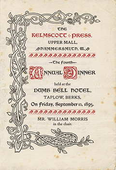 Menu and program of events for The Fourth Annual Kelmscott Press Wayzgoose Dinner