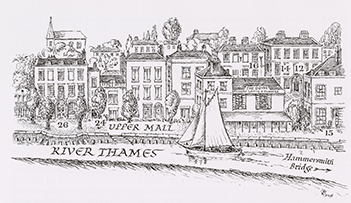 Leo Wyatt drawing of Hammersmith area of Kelmscott House and press, undated