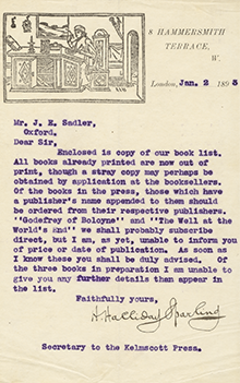 Henry Halliday Sparling to Mr. J.E. Sadler