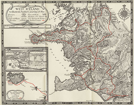 Map of William Morris' trip through West Iceland