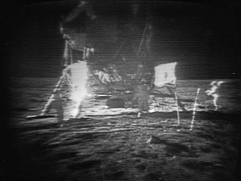 Footage of the Apollo 11 moon landing on television