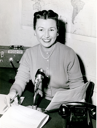 Ann Corrick in front of the microphone at WDSU-TV