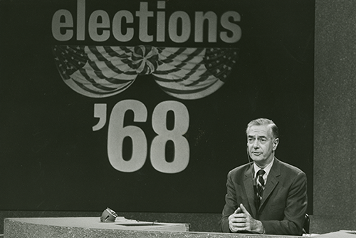 ABC news anchor Howard K. Smith during the ABC's coverage of election returns. November 5, 1968.
