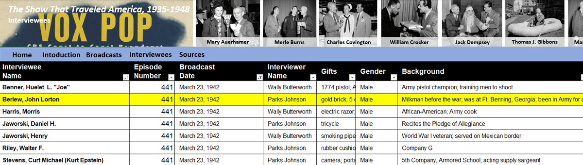 Program guide entry showing an entry for Sgt. John L. Berlew