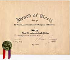 Notes Award of Merit 1964 - Small