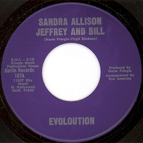 Label of single 'Sandra Ellison Jeffery and Bill' by Evolution