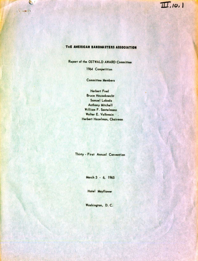 Report of the Ostwald Award Committee, 1964