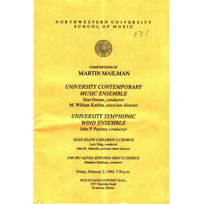 Martin Mailman concert program, page 1