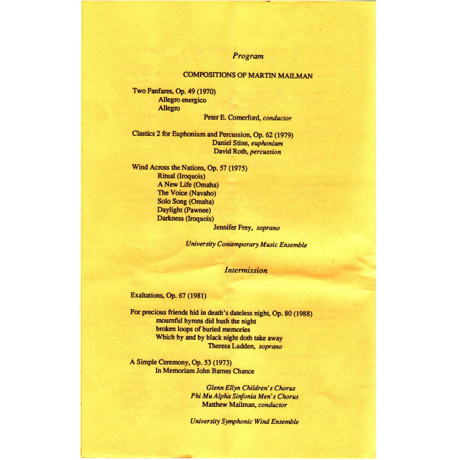 Martin Mailman concert program, page 2