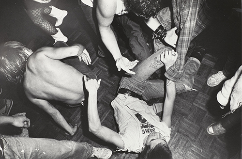 Fans slam dance at a 999 concert at the University of Maryland in 1981.