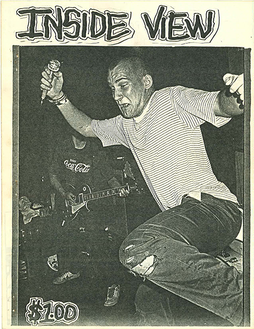 Cover of Inside View fanzine featuring a man performing at a hardcore punk concert.