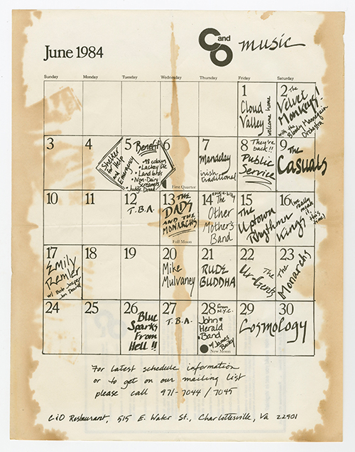 Calendar of June events in handwritten text.