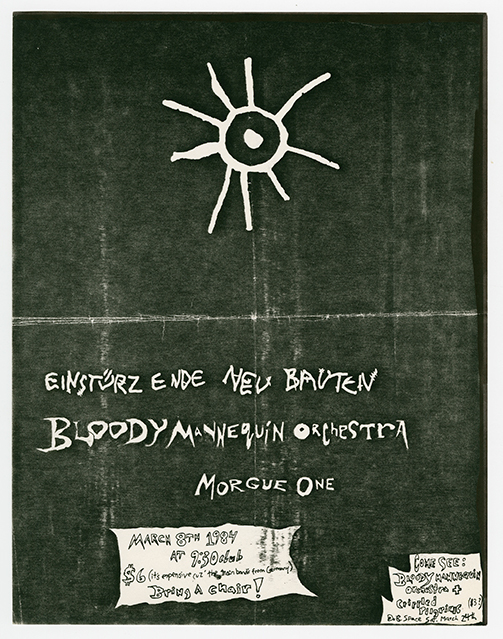 Dark flier with a very simple drawing in the top half of a sun with a dot in the middle, and the bottom has event details in hand-written text.