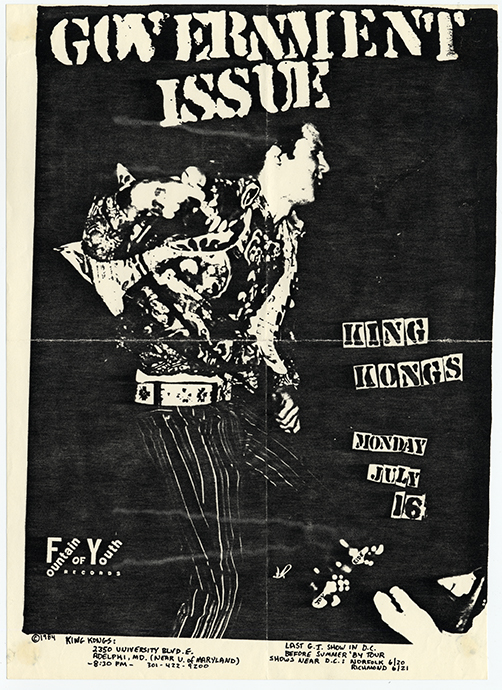 Flier with a dark background image of a singer performing on stage, and there is stylized text at the top and bottom around the figure.