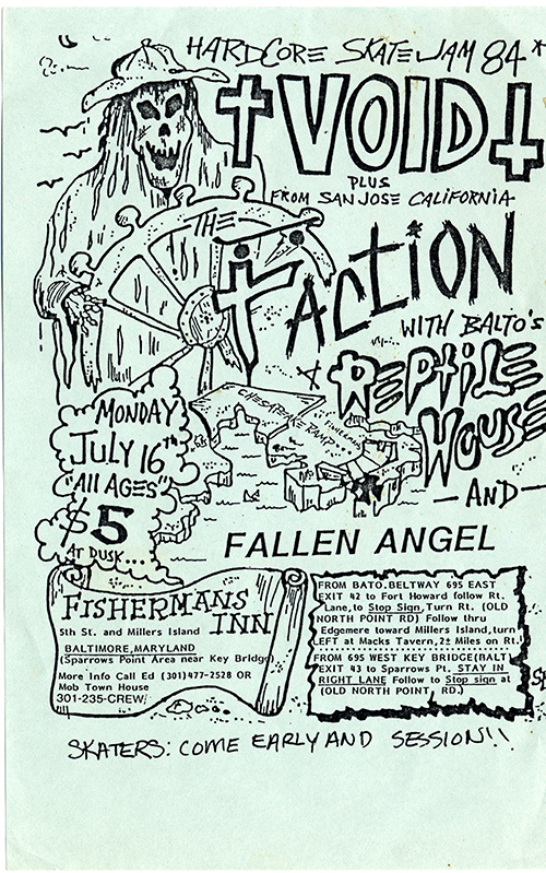 Hand-written flier that with pirate-themed illustrations, including a large drawing of a skeleton holding a steering wheel of a ship.