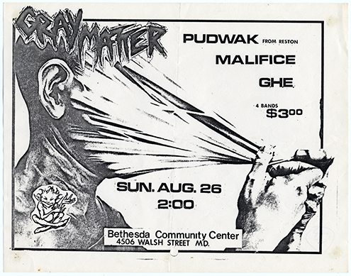 Flier with an image of a man pulling out the skin of his face (resembling stretchy material) and bold text to the right and bottom of the image.