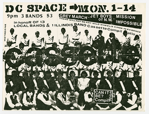 Flyer showing four rows of people with the word 'cassette' across the middle.