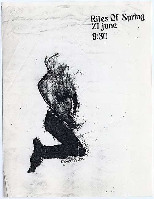 Rites Of Spring flyer with a distorted scanned image of a man kneeling.