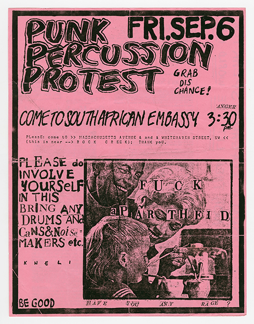 Punk percussion protest against apartheid Flier