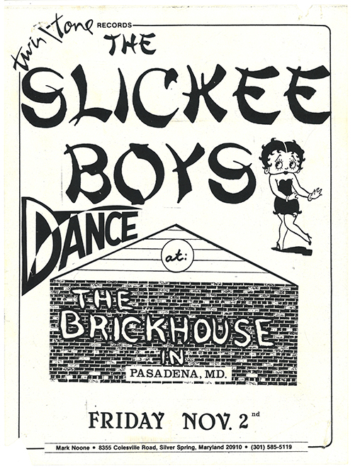 Slickee Boys at the Brickhouse, Pasadena flyer with an illustration of a brickhouse and Betty Boop.